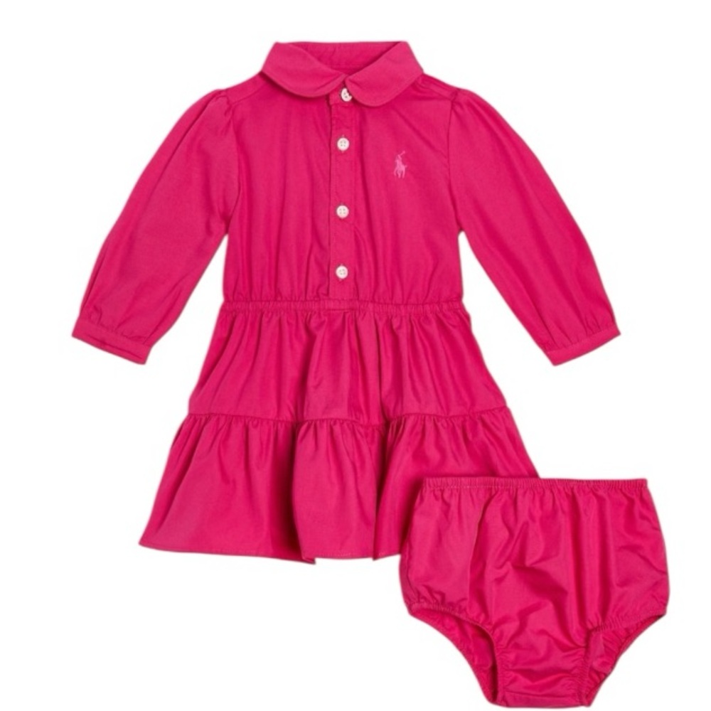 NWT Polo Ralph Lauren Baby Girl Cotton Shirt Dress Dress & Bloomer‎ Set Colorful
